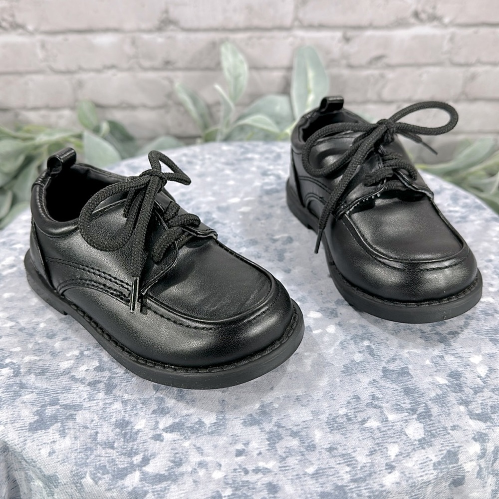 Koala 🐨 Kids Black Vinyl Round Toe Lace-up Dress Shoes Little Boys 6M✨EUC✨